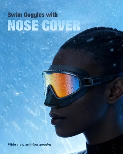Vista 2 de Aegend Gafas de natación para adultos, paquete de 2 con cubierta para la nariz, antivaho, protección UV, sin fugas, para hombres y mujeres