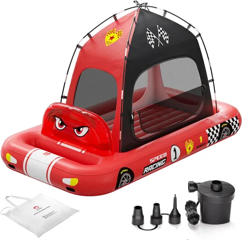 Vista 8 de QPAU Cama de viaje inflable para niños pequeños con tienda de campaña y Rojo