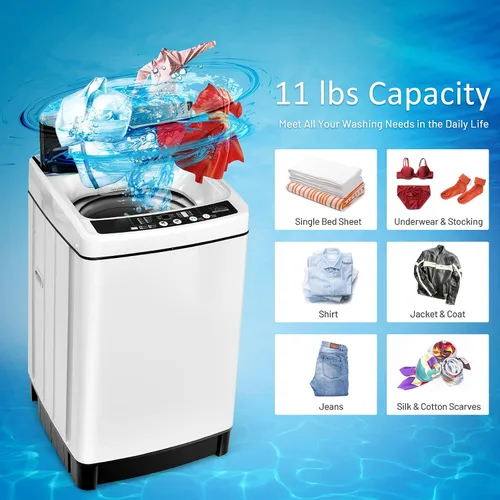 Vista 3 de COSTWAY - Lavadora portátil con capacidad de 11 libras, lavadora completamente automática con 8 programas de lavado, pantalla LED, 10 niveles