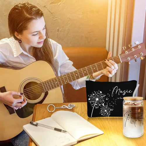Vista 7 de Sieral Regalos para amantes de la música para mujeres, regalos para profesores de música, taza de cristal, bolsa musical con cremallera, llavero