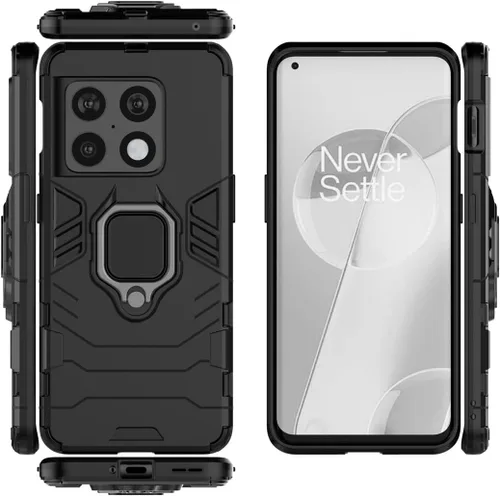 Vista 3 de MaiJin Compatible con OnePlus 10 Pro, soporte de agarre de anillo de metal, a prueba de golpes (funciona con soporte magnético para automóvil), Negro