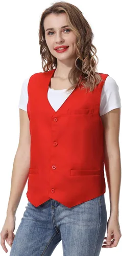 Vista 7 de TopTie Chaleco Unisex con Botones Chaleco de Uniforme de Trabajo Negro