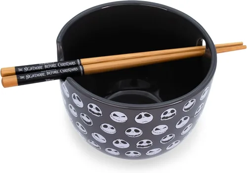 Vista 2 de The Nightmare Before Christmas Disney Jack Skellington Faces - Juego de vajilla de cerámica japonesa Incluye cuenco de fideos ramen de 20 onzas
