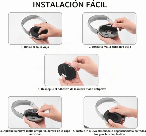 Vista 4 de Almohadillas de repuesto para auriculares Bose QuietComfort 35 QC35 y QC35 Negro