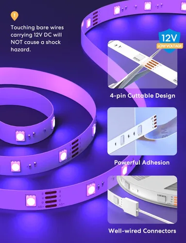 Vista 6 de Meross - Tira de luces LED inteligentes, 16.4 pies, WiFi, funciona con Apple HomeKit, Alexa, Google Home y SmartThings, 16 millones