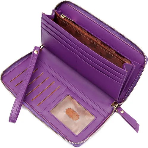 Vista 2 de GEEAD Billeteras para mujer, de piel sintética, de gran capacidad, para tarjetas de crédito, cartera de mano, Violeta oscuro, De moda