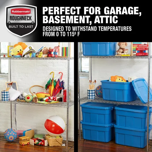 Vista 6 de Rubbermaid Roughneck Tote - Paquete de 6 unidades, 14 galones, fabricado en Estados Unidos, color azul patrimonio, contenedores de almacenamiento