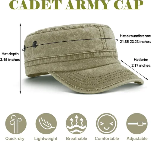 Vista 3 de Geyoga 3 unidades Cadet Army - Gorras de algodón lavado militar para tapas planas ajustables estilo militar sombrero unisex