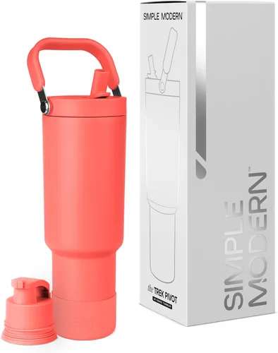 Vista 26 de Simple Modern Trek Pivot Vaso con pajita abatible de 30 oz con asa Botella de agua y protector Tapas intercambiables de pajita y para beber