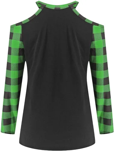 Vista 5 de Women St Patricks Day Shirt 2024 Cold Shoulder Cute Heart Print Irish Blouses Green Shamrock Graphic Tees Pullover