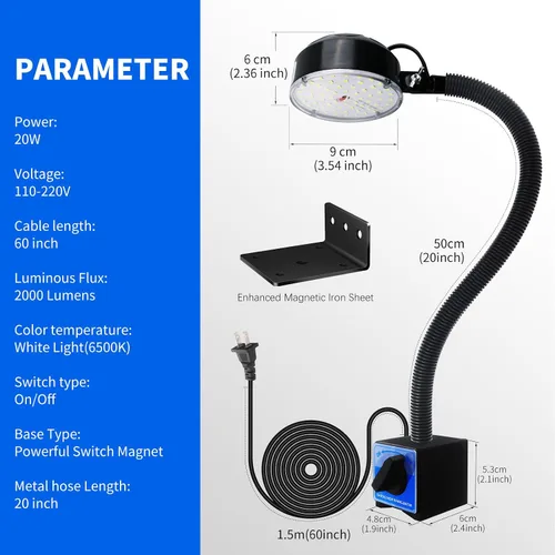 Vista 5 de Luz de trabajo magnética, luz LED para máquina, luz de trabajo con base flexible y magnética, lámpara de herramienta de tienda para torno, banco