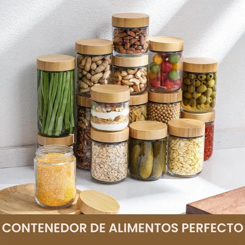 Vista 7 de NETANY Paquete de 6 tarros de vidrio de 16 onzas con tapas herméticas, recipientes de avena durante la noche con tapas de bambú, tarros de ensalada