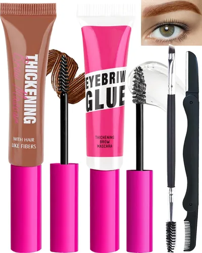 Vista 23 de Kit de gel de cejas teñido impermeable, gel de rímel de cejas engrosante y pegamento de cejas de ajuste transparente, crema de cejas de relleno