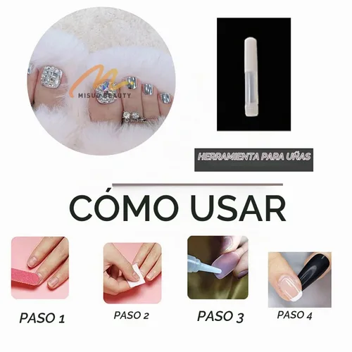 Vista 6 de MISUD Uñas a presión – Uñas adhesivas para los dedos con cromo plateado, uñas acrílicas con diseño de diamantes de imitación, 24 piezas