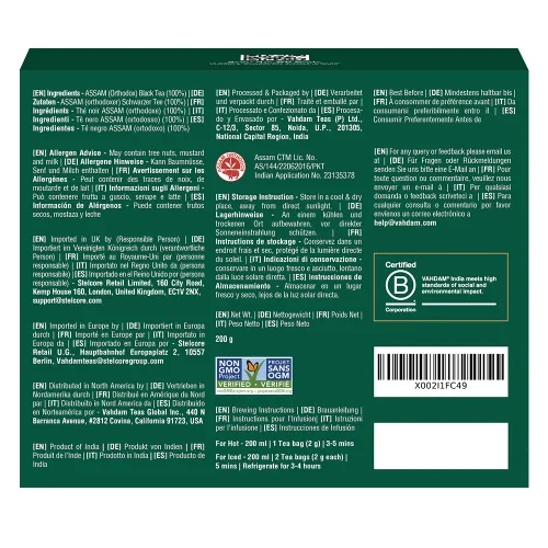Vista 9 de VAHDAM - Bolsas de té negro Assam (100 unidades) con alto contenido de cafeína, sin gluten, bolsas de té de hojas sueltas enteras Fuertes