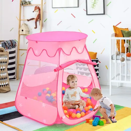 Vista 4 de Costzon Tienda de campaña desplegable de princesa con 100 bolas incluidas, tienda de campaña plegable portátil para niños con bolsa de transporte