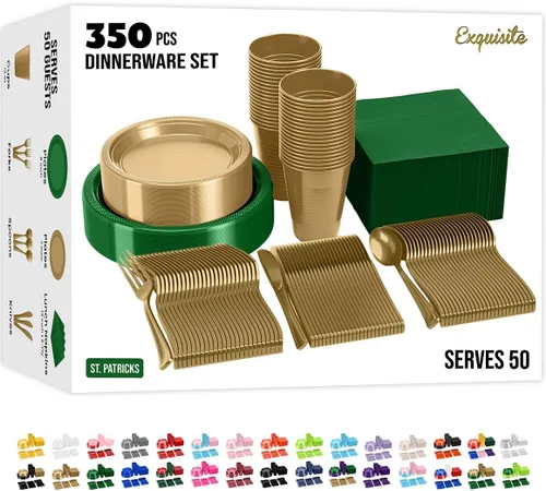 Vista 31 de Exquisite 350 Piezas Platos de Plástico de Cumpleaños Azules Para Fiestas, Juego de Platos Desechables de Cumpleaños Azules, 50 de Cada Juego