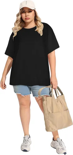 Vista 5 de Blusas de Talla Grande Casuales Camisetas Oversized para Mujeres Ajuste Holgado Cuello Redondo Blusas Camisetas Básicas de Verano Tees