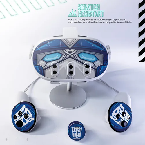 Vista 3 de Easy-to-Apply Skin Sticker Kit Compatible with Meta Quest 3 - Blue Transform Prime VR Accessories - Virtual Reality Protective Cover