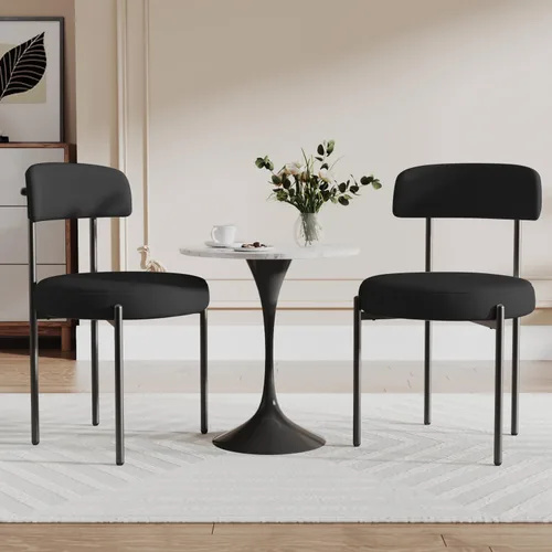 Vista 6 de COCO DESIGN Juego de 2 sillas de comedor negras, modernas y cómodas sillas de comedor Boucle con respaldo curvo, silla de comedor tapizada de sherpa