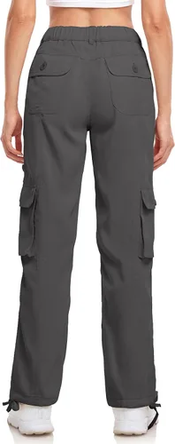 Vista 4 de VEOBIKE Women's Cargo Work Pants Elastic Waist Straight Leg Casual Travel Hiking Pants Loose Cotton Military Pants 7 Pockets