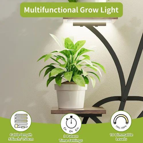 Vista 5 de Soporte para plantas de interior con luces de crecimiento, soporte para plantas de 51 pulgadas de alto, estante de esquina para plantas