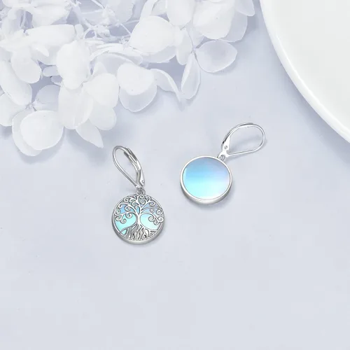 Vista 123 de Aretes colgantes con forma de lágrima de filigrana de piedra lunar de plata de ley 925 con cierre de palanca para mujer, regalos de joyería