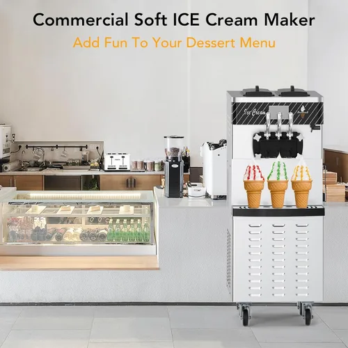 Vista 2 de Máquina de helado comercial suave, 3 sabores, capacidad de 14 L, panel LCD, compresor ompresor eléctrico para helados, ideal para restaurantes
