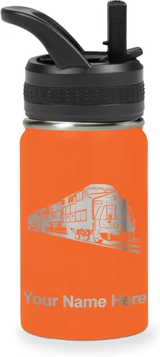 Vista 59 de LaserGram Botella de agua personalizada, tren de carga, acero inoxidable de doble pared aislada al vacío con popote superior, regalo grabado Negro