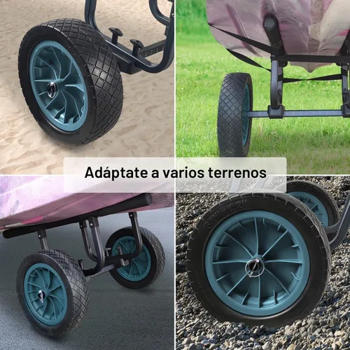 Vista 5 de Carrito de kayak resistente, carrito de canoa ajustable de ancho con ruedas de playa planas de 12 pulgadas