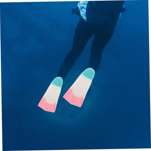 Vista 6 de Silicone Swimming Fins Short Travel Lightweight Flippers for Adults Flexible Floating Fins for Snorkeling Diving Light Blue White Pink XXS 27-29
