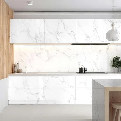 Vista 3 de Vinjiasin Papel tapiz adhesivo de mármol brillante para despegar y pegar, autoadhesivo, impermeable, para encimera, película decorativa extraíble