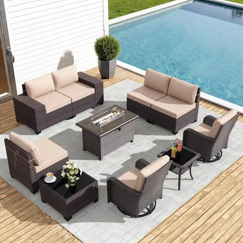 Vista 35 de Gotland Juego de muebles de patio de 6 piezas con 1 mesa auxiliar, 5 plazas de ratán seccional para exteriores con reposabrazos anchos de 29.5 Gris