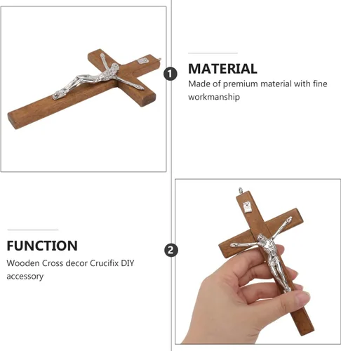 Vista 6 de BESTOYARD Arte de pared de madera, paquete de 3 – Medalla de 5 pulgadas con cruz de crucifijo pequeño y cruz católica colgante – Regalo religioso