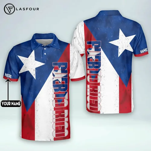 Vista 6 de LASFOUR Camisetas personalizadas de Puerto Rico 3D para hombre, camisas personalizadas del orgullo puertorriqueño, polo de Puerto Rico para hombre