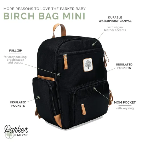 Vista 3 de Parker Baby Co. Mochila para pañales - Bolsa de pañales con cremallera completa con bolsillos aislados - Negro
