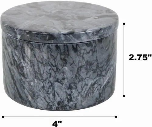 Vista 5 de HillSpring Bodega de sal de mármol con tapa y cuchara de madera, caja de hierbas de pimienta hecha a mano de 4 pulgadas, contenedor de Negro
