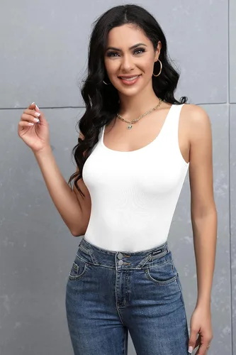 Vista 3 de SHEIUGU Enterizo básico de manga larga con cuello redondo y elástico para mujer