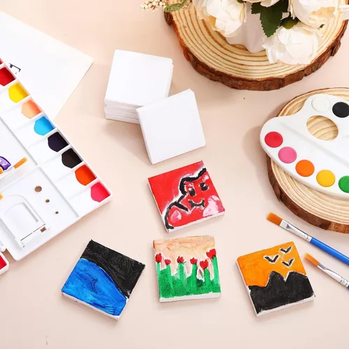 Vista 4 de Maitys 50 mini paneles de lienzo de 2 x 2 pulgadas, pequeños tableros cuadrados de lienzo estirado en blanco para pintar adolescentes, arte, óleo