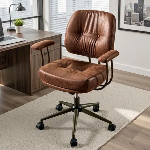 Vista 16 de Silla ergonómica de oficina giratoria de piel sintética para oficina en Marrón