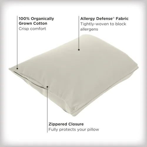 Vista 2 de AllerEase - Protector de almohada de algodón suave cultivado orgánicamente, con cremallera, diseño de defensa contra la alergia, estándar/Queen