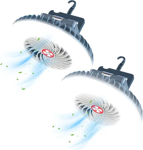 Vista 7 de Ventilador de camping portátil con linterna LED, recargable por USB, impermeable, ventilador de tienda de campaña con gancho para colgar, kits
