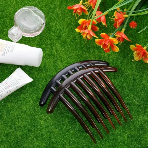 Vista 5 de 20 piezas de 7 dientes, estilo francés, peine giratorio de plástico, accesorios para el cabello para mujeres (negro y marrón)