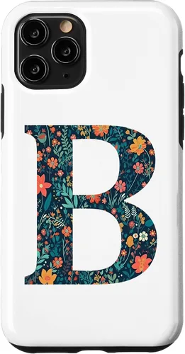 Vista 13 de iPhone 12 mini monograma iniciales floral letra B bonito patrón flores caso