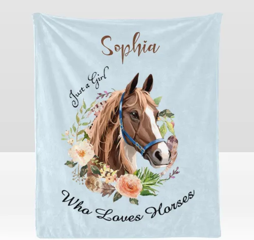Vista 21 de Manta personalizada con texto en inglés «Just a Girl Loves Hors», manta de forro polar suave con nombre para regalos, sofá cama (50 x 60 pulgadas)