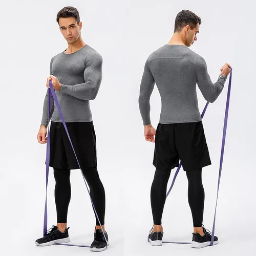 Vista 7 de 3 Pack Men's Athletic Long Sleeve Compression Shirts Base-Layer Quick Dry Workout T Shirts Football Running Tops