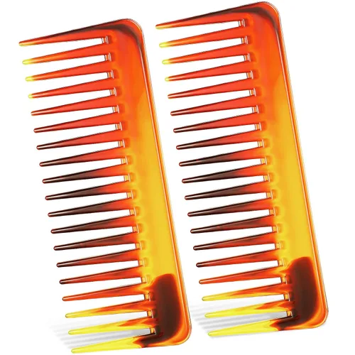 Vista 14 de Patelai Peine de dientes anchos, peine desenredante grande para cabello rizado, húmedo y seco, sin mango, accesorios desenredantes (ámbar)