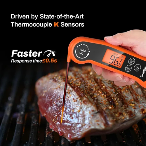 Vista 2 de Termómetro de carne de lectura instantánea, termómetro digital de carne con lectura rápida de 0.5 segundos, termómetro de cocina impermeable IPX5