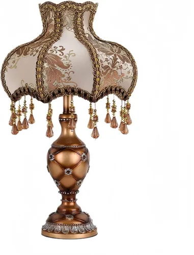 Vista 9 de Lámpara de mesa inteligente victoriana con cuentas de cristal y acabado dorado, base de resina verde esmeralda, enchufe E26 para dormitorio, Verde 1