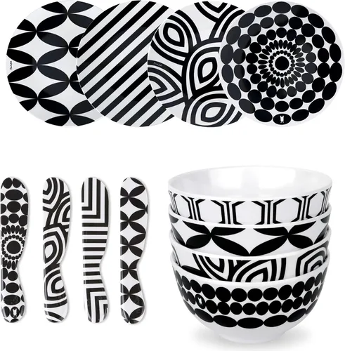 Vista 7 de French Bull Juego de vajilla de 12 piezas en blanco y negro Negro / Blanco
